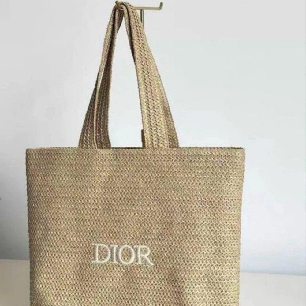 Authentic Dior Natural Raffia Tote with Embroidered Logo - Picture 3 of 8
